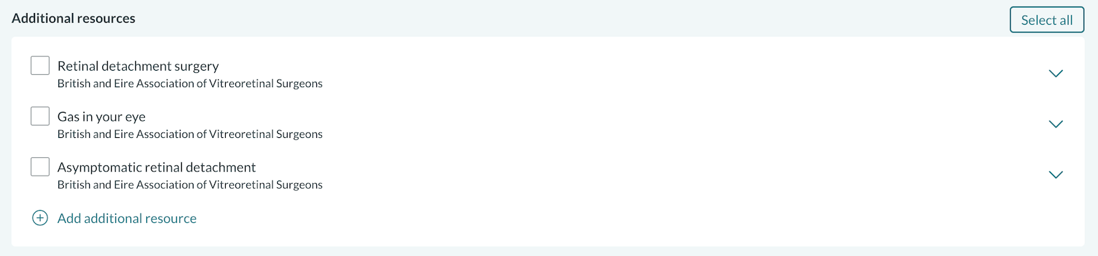 Screenshot of Additional resources section in consent form
