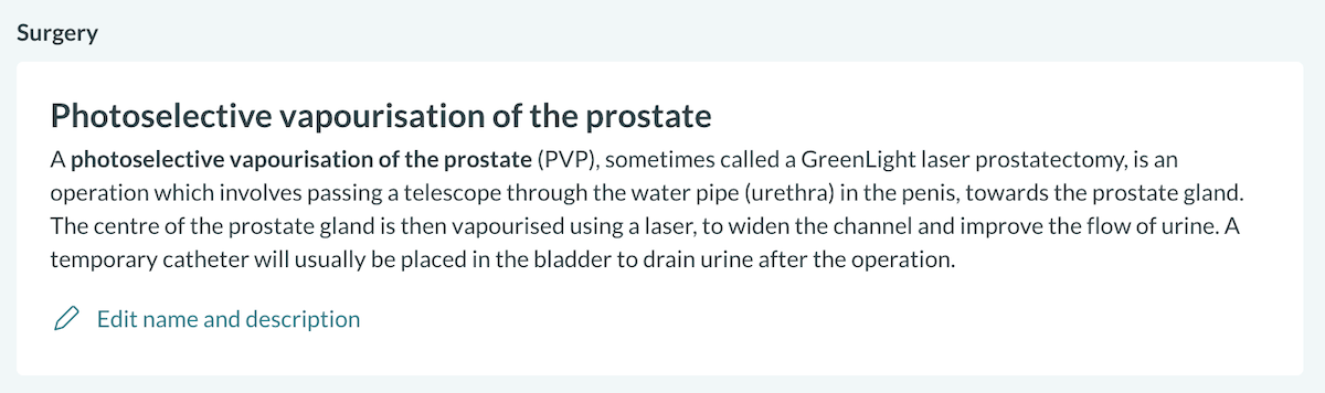 Editing treatment lay descriptions - unedited state