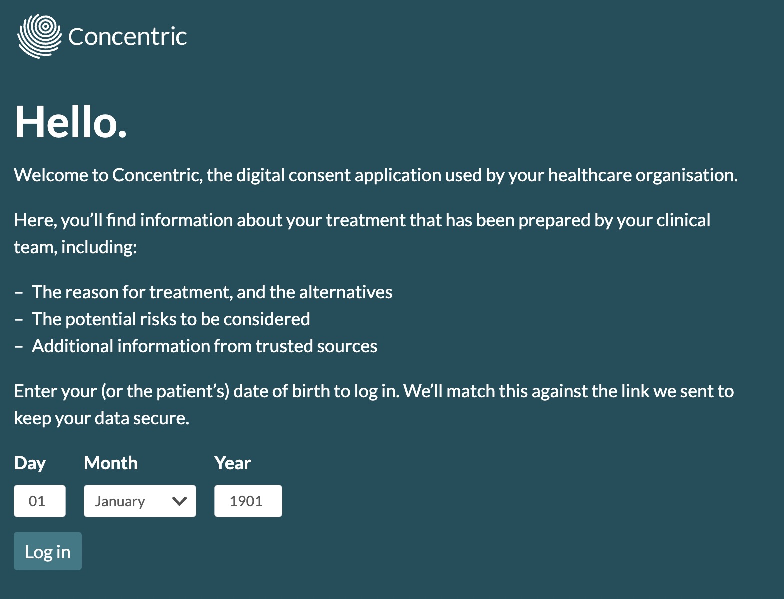 Updated patient app login page