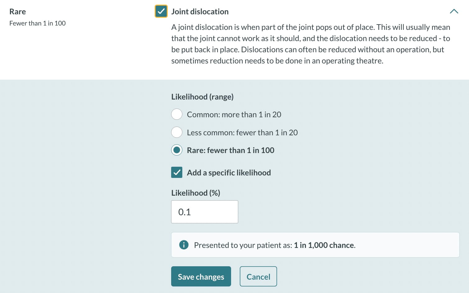 Updated risk likelihood selection