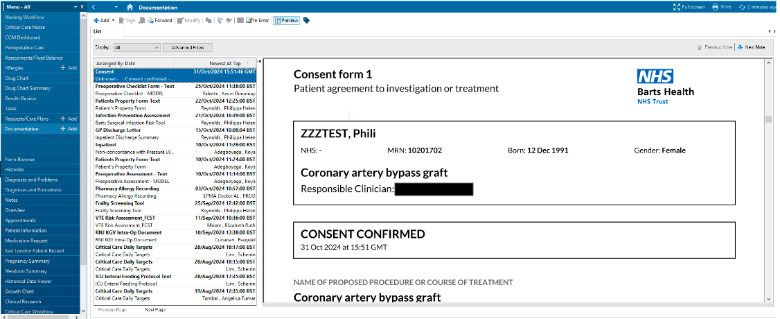 Concentric PDF in Powerchart at Barts