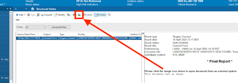 Link to consent document from Structured Notes at THH