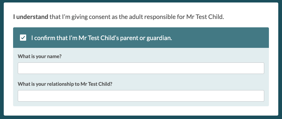Documentation of details for individual with parental responsibility