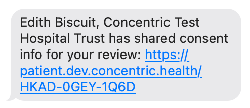 Concentric text message to patient