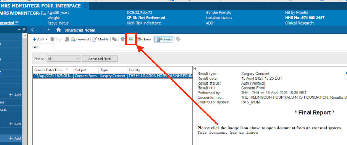 Link to consent document from Structured Notes at THH